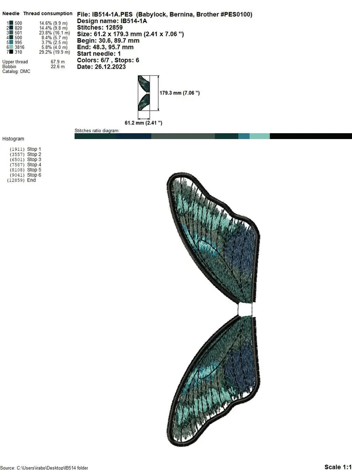 Machine Embroidery Design “Emerald Butterfly” 3D