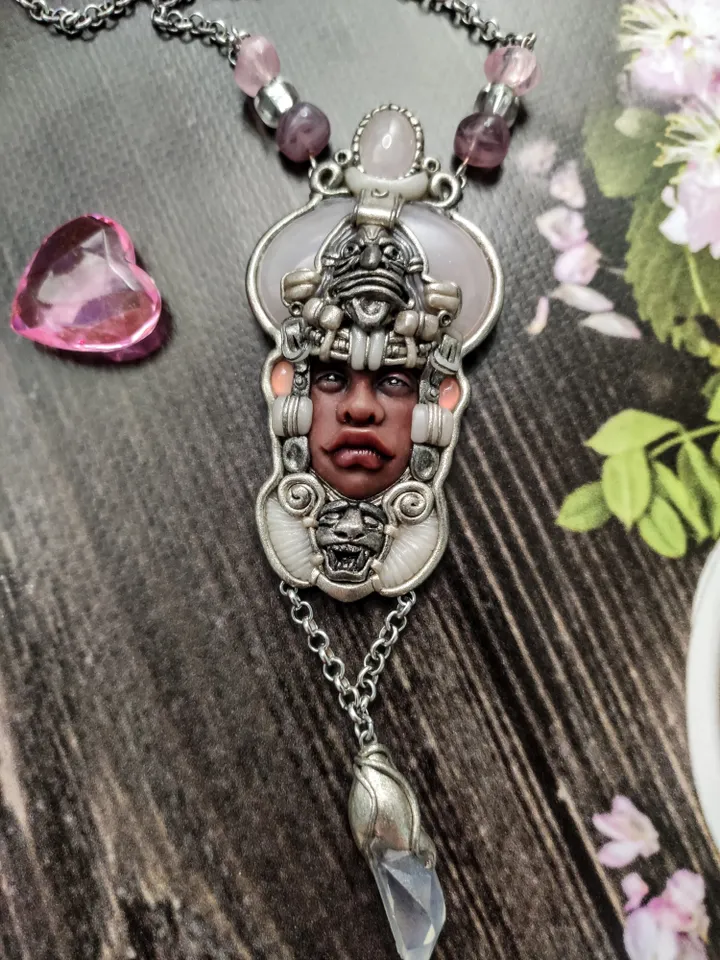 Amazon necklace, silver necklace, cameo necklace, rose quartz, boho necklace,