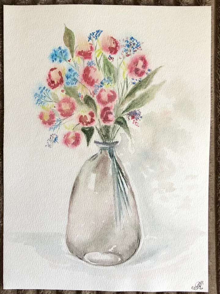 Bouquet in the vase wall art painting living room original watercolour hand painted modern painting