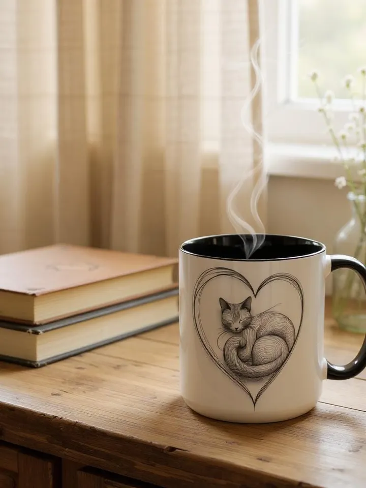 Cat Mom Mug | Black Accent Coffee Cup | Cute Gift for Cat Lovers | Pet Owner Mug | Cozy Cat Decor, Anniversary, Home Office, Cat Mom Mug