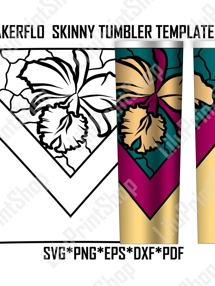 Flower tumbler template svg Vsplit tumbler svg for 20oz skinny tapered Makerflo tumbler Orchid tumbler cut file Instant download