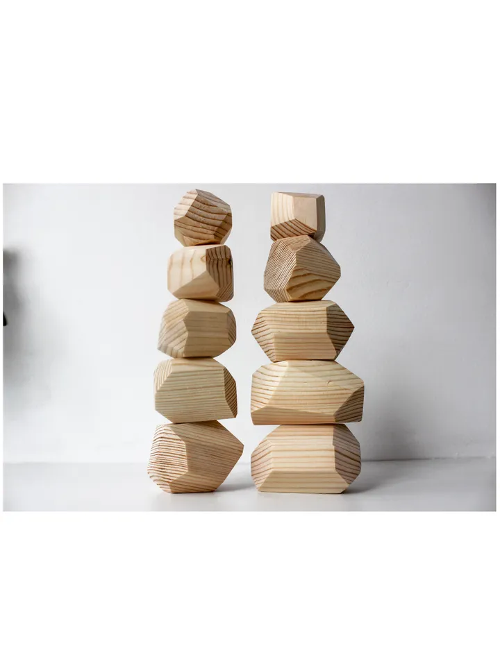 Tumi Ishi - natural wood Rocks stacking toy, montessori building blocks set