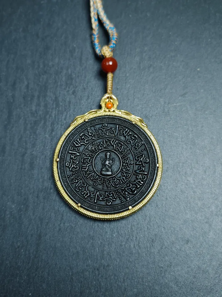Gandhanra Handmade Tibetan Buddhist Amulet,Om Mani Padme Hum Badge Pendant, Mantra of Chenrezig, Protective Chram