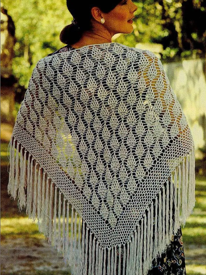 Vintage Crochet Pattern Cluster Stitch Shawl Digital Download PDF