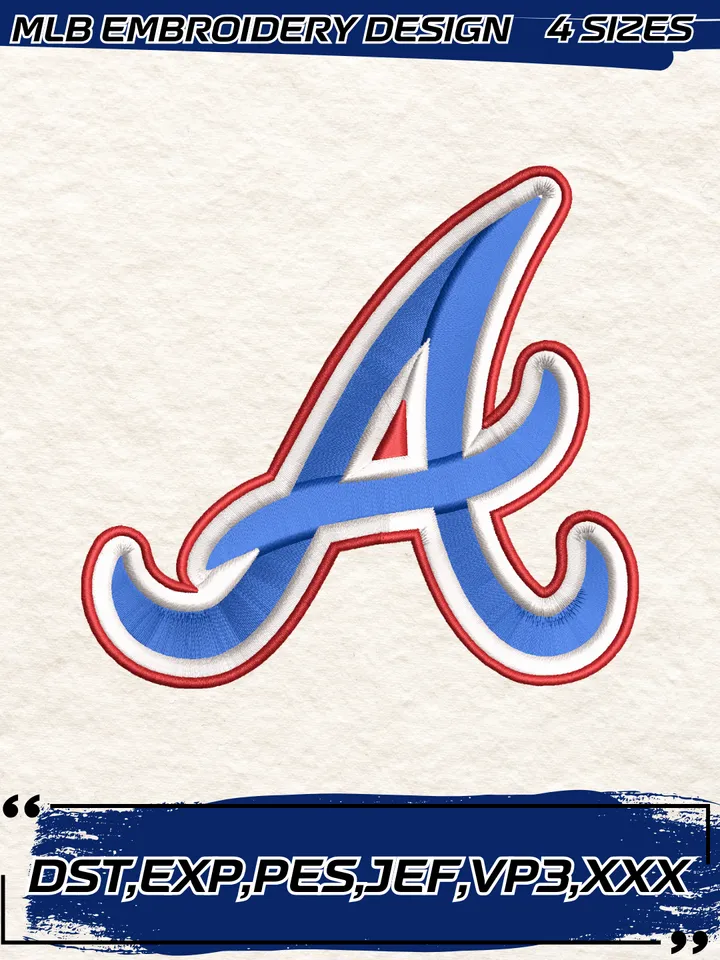 Atlanta Braves Cap Logo Embroidery Design,MLB Embroidery Design,Machine Embroidery Design File,4 Sizes, Digital Download
