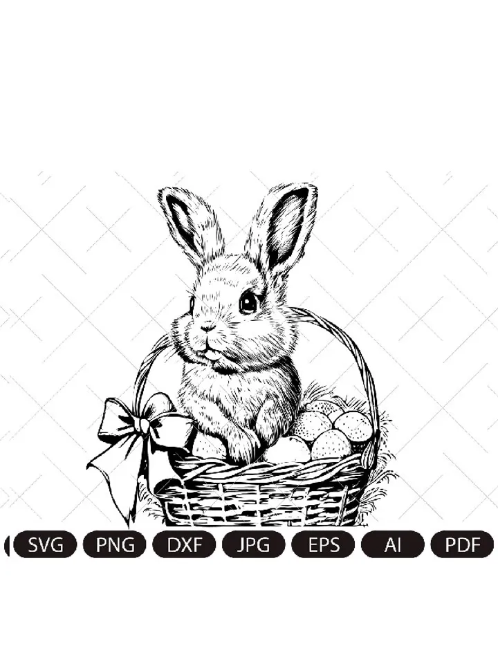 Easter Bunny SVG, Happy Easter svg, Spring svg, Rabbit SVG Cut file, Flower Bunny svg, Animal Face svg,Bunny in basket, bunny with eggs