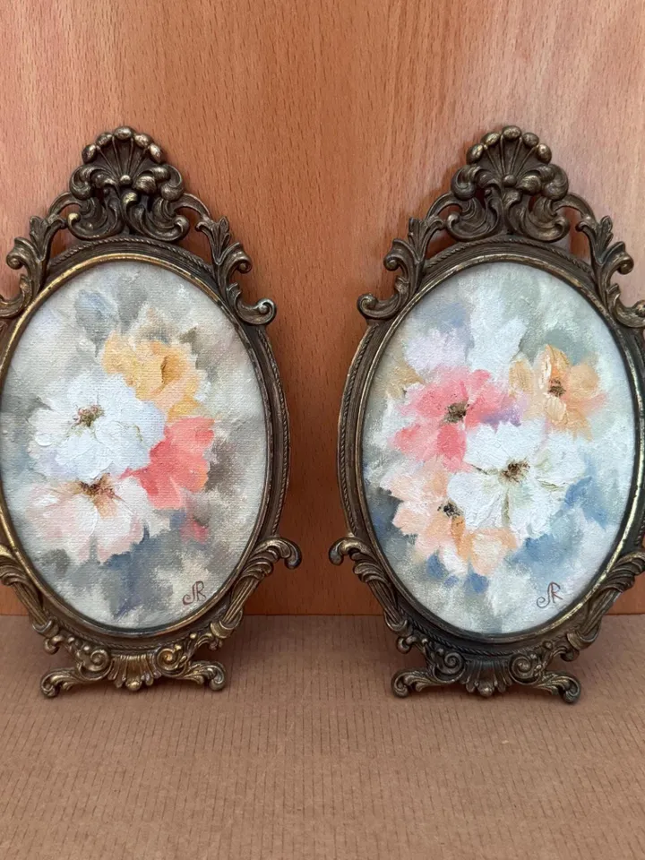 Flowers Original Painting Framed Painting Shabby Chic Painting Roses Wall Art