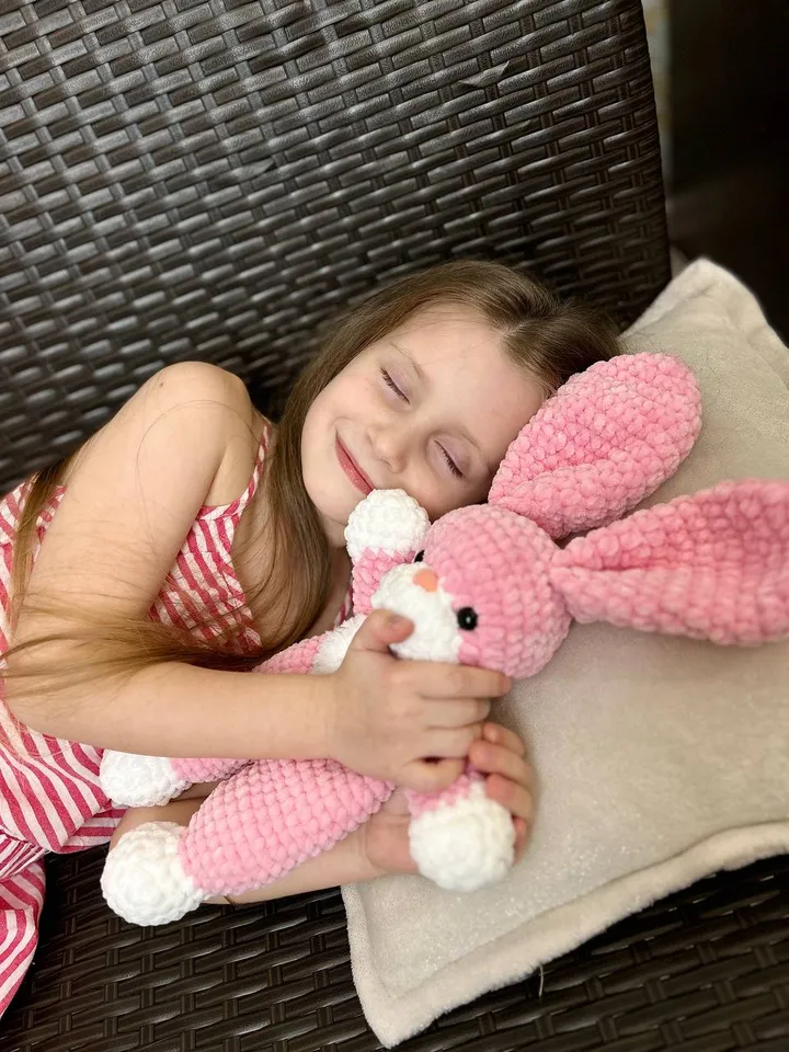 Crochet bunny snuggler Handmade toy for kids Cuddle toy
