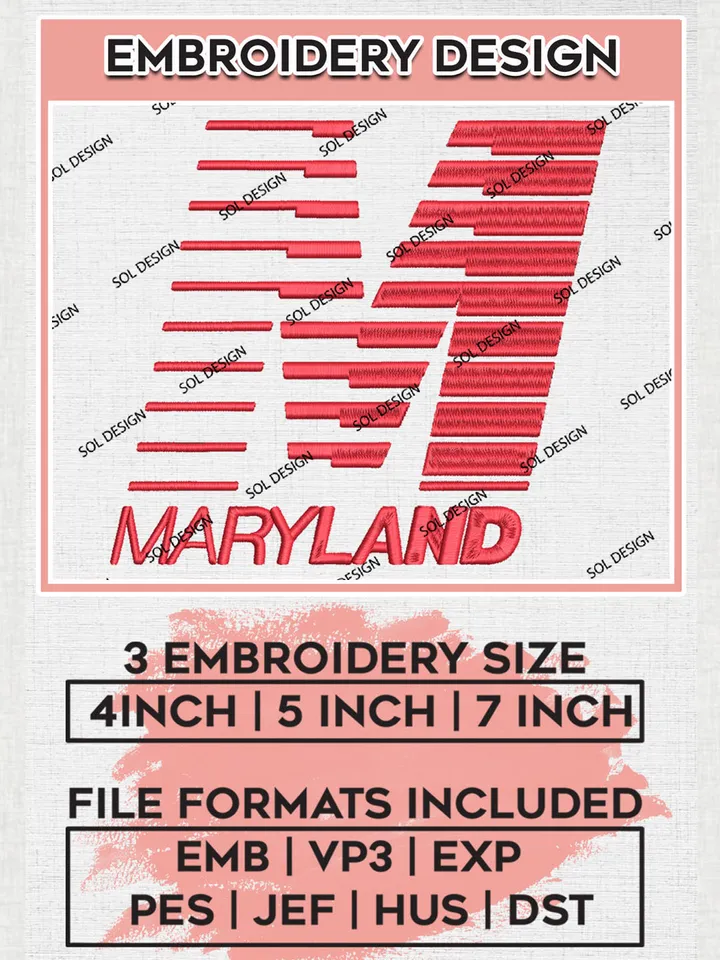 NCAA Maryland Team Logo Embroidery Design Files, NCAA Maryland Terrapins Machine Embroidery, NCAA Teams, 3 sizes, NCAA Machine embroidery designs, Digital Download