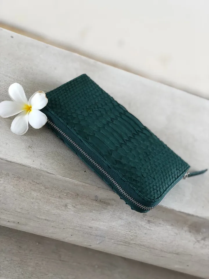 Python Wallet Dark Green | Genuine Python Skin Green Bottle Color Wallet Unissex | Calssy Elegant Python Genuine Leather Wallet Handmade New