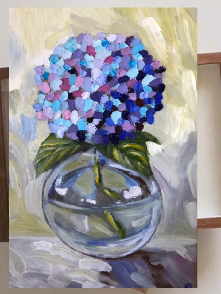 Hydrangea flowers original oil painting hand painted modern impasto painting wall art 6x9 inches