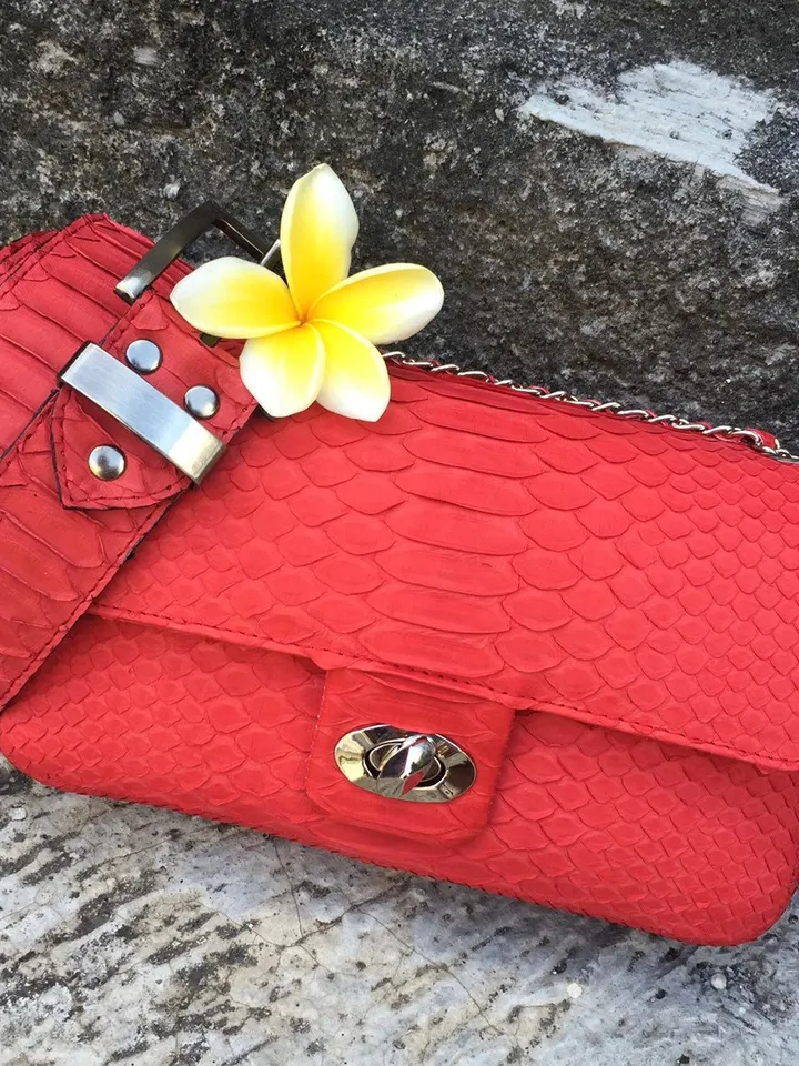 Genuine python Skin Red Classy Women Bag | Chain Crossbody | Red Leather Women Bag | Classy Elegant Summer Bag Handmade | Exotic Lethaer