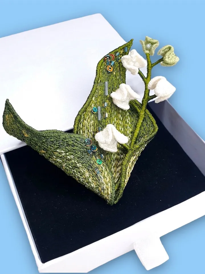 Lily of valley FSL machine embroidery design 3D flower for making earrings, brooches or other decoration
