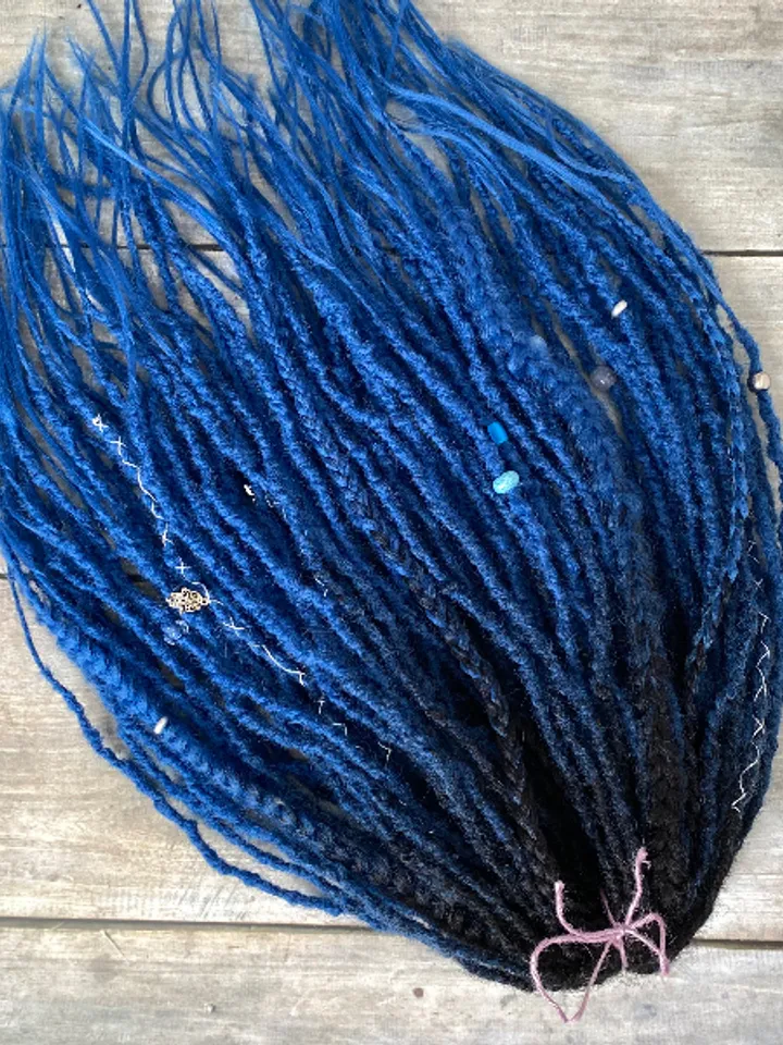 Black to blue ombre synthetic Double ended dreadlocks, ready to ship
