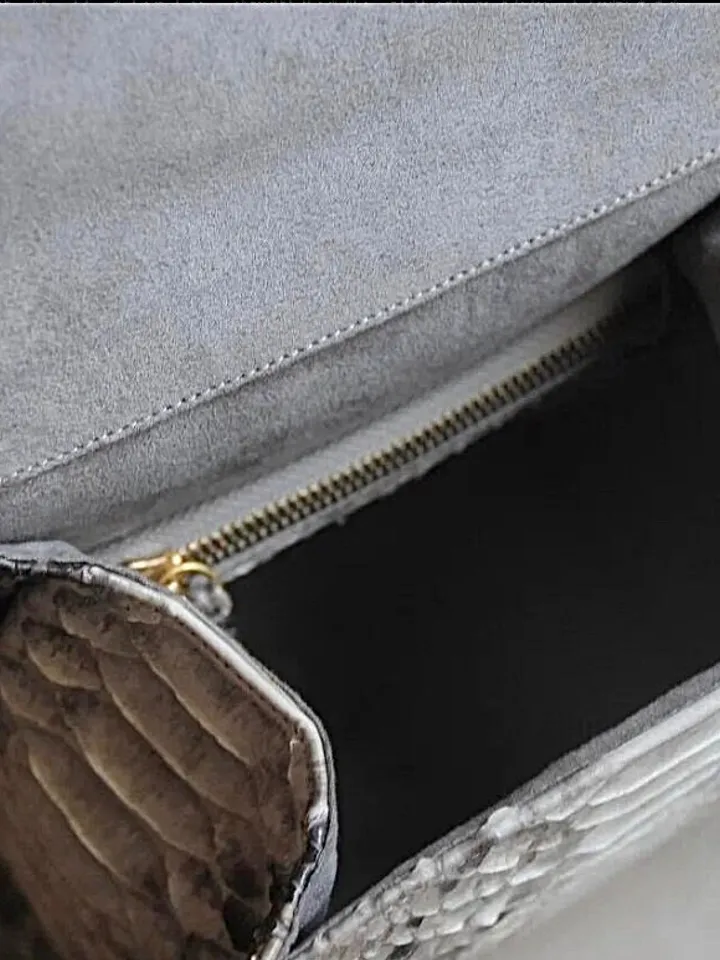 Genuine python skin classy crossbody bag / elegant classy snake print bag / designer gray purse / handbag with chain / classy shoulder bag