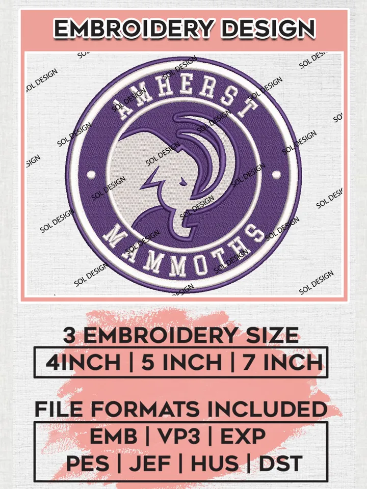 NCAA Amherst Mammoths Team Round Logo Embroidery Design Files, NCAA Amherst Mammoths Machine Embroidery, NCAA Teams, 3 sizes, NCAA Machine embroidery designs, Digital Download