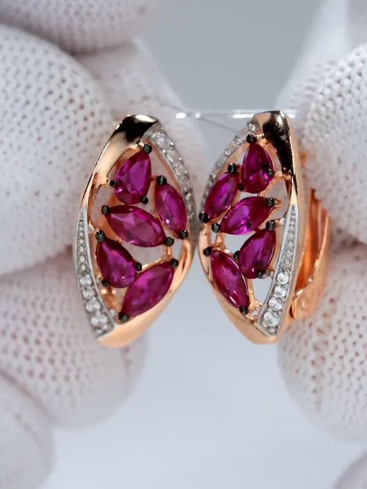Earrings Silver gold plated 925 assay value with corundum ruby