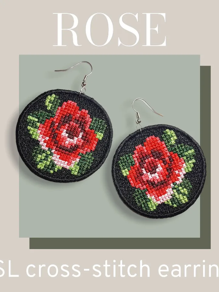 Roses Earrings FSL Cross-stitch Pattern machine embroidery designs digital embroidery pattern free standing lace embroidery motif flower