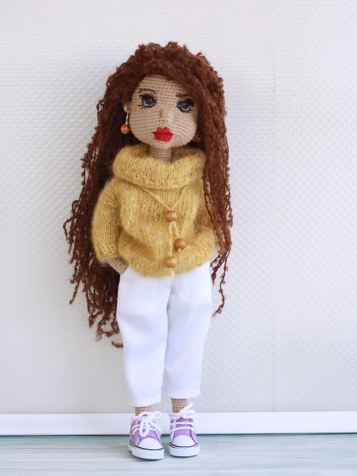 Amigurumi doll, Handmade crochet doll in clothes, Waldorf doll, Exclusive gift for a girl, Eco friendly natural doll