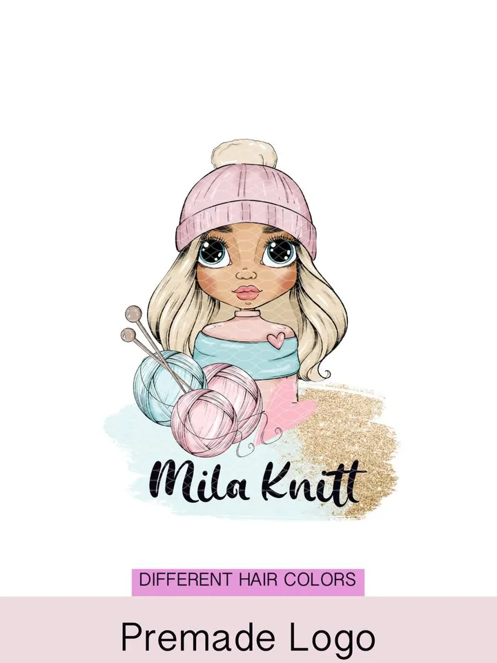 Best Knitting Crochet Premade Logo Design, Small Business Logo, Yarn Logo, Logo with Wool, Cute Logo, Cartoon Crafter Handmade Logo