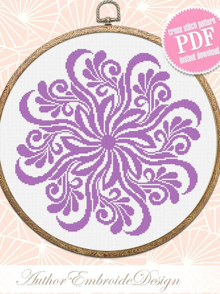 Flower mandala cross stitch pattern PDF download, Mandala ornament cross stitch chart, Floral mandala pattern digital PDF, Home decor #M239