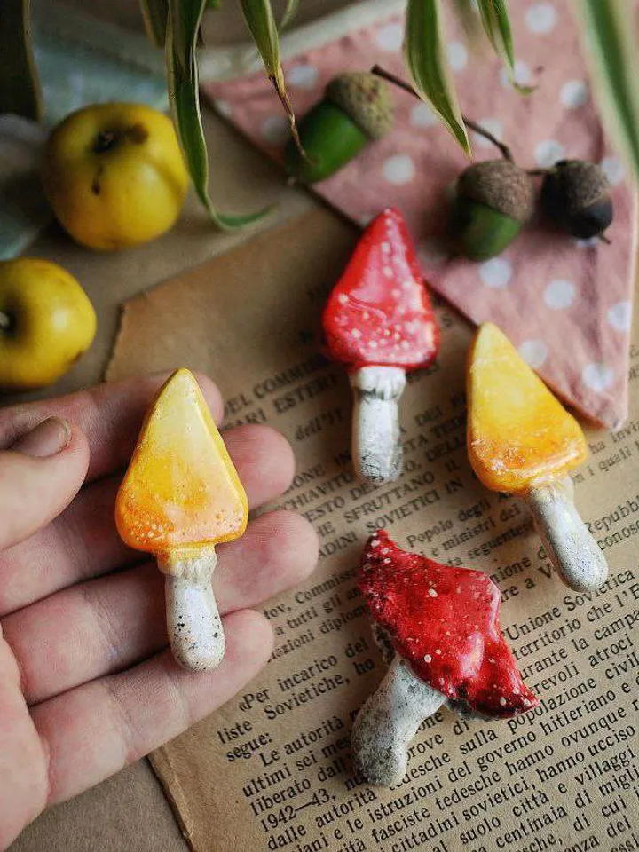 Warm brooch made of polymer clay, mushroom pin, fly agaric brooch