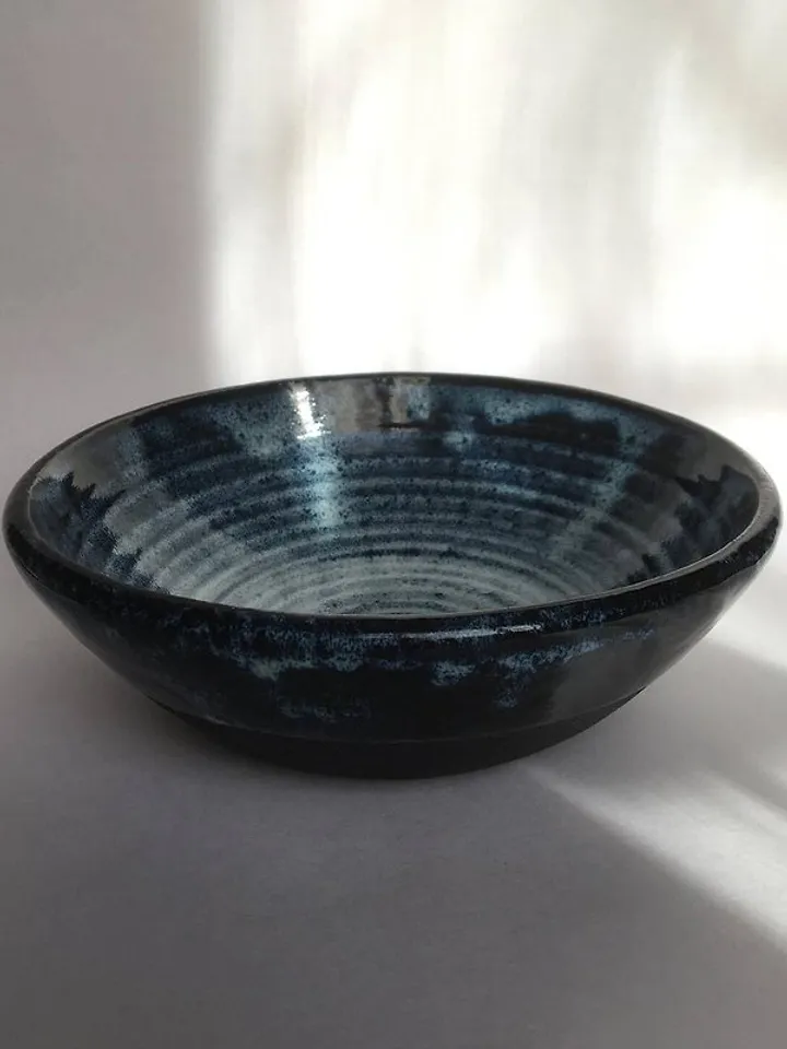 Black and Blue Crystals Glaze Ceramic Bowl