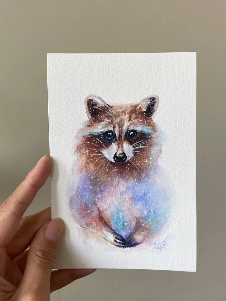 Raccoon Painting Original Watercolor Painting Raccoon Gift Small Animal Art Raccoon Illustration 4 by 6