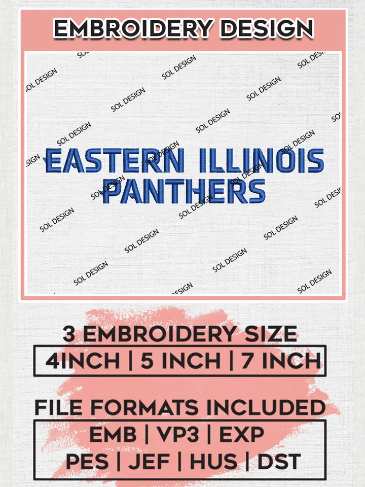 NCAA Eastern Illinois Panthers Team Word Logo Embroidery Design Files, NCAA Eastern Illinois Panthers Machine Embroidery, NCAA Teams, 3 sizes, NCAA Machine embroidery designs, Digital Download