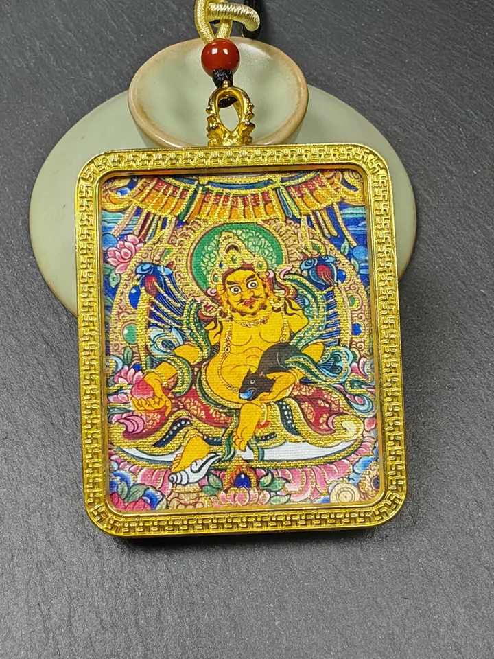 Gandhanra Hand Painted Tibetan Gau Ghau Shrine,Consecration Yellow Jambhala Amulet,Mini Tibetan Buddhist Altar Pendant