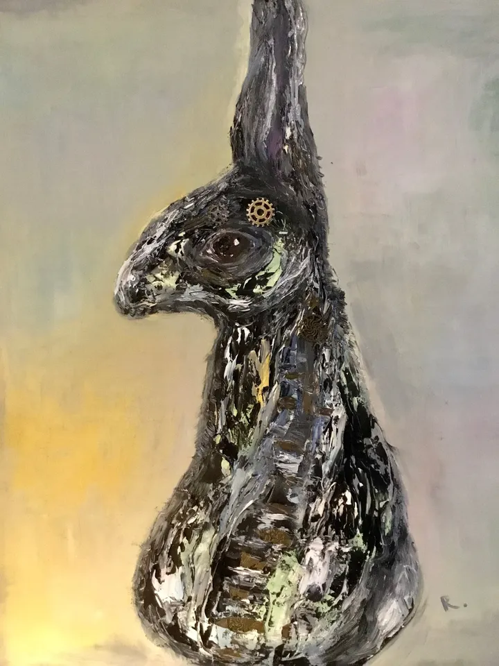 Black bunny,textured oil painting on canvas,black rabbit impasto painting,original oil painting,unique gift,unique kids room decoration