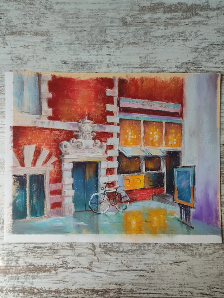 City Street. Original soft pastel drawing.