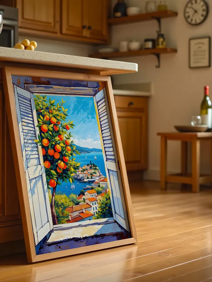Henri Matisse Inspired Open Window Print Fauvism Coastal Scene Orange Tree Boats Mediterranean View Digital Wall Art Instant Download HMS4