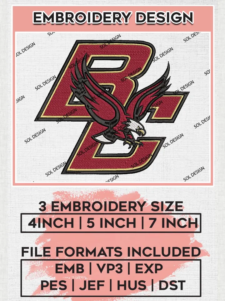 Boston College Eagles Logo Machine Embroidery Design, NCAA Boston College Eaglesv Embroidery Design Design files, NCAA Embroidery Designs, NCAA Machine Embroidery Designs, Digital Download