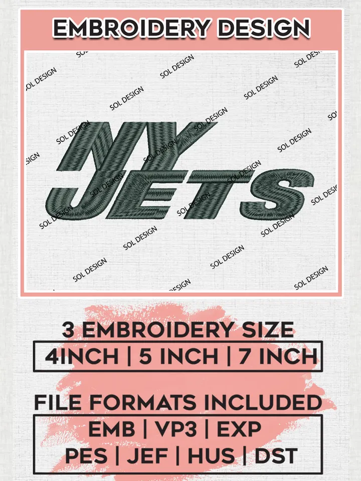 NFL New York Jets Wordmark Logo Embroidery Design Files, NFL Jets, NFL Logo Embroidery Files, NFL New York Jets Machine Embroidery Design, Digital Download
