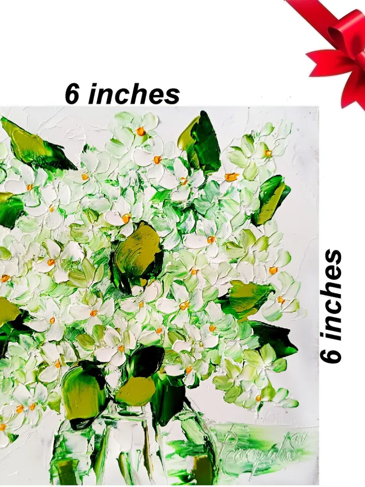 Lime Cream Painting Lilac Original Art Flower Floral Painting Monochrome Art Impasto Oil Painting Lilac Small Wall Art by ArtProkopaloSv