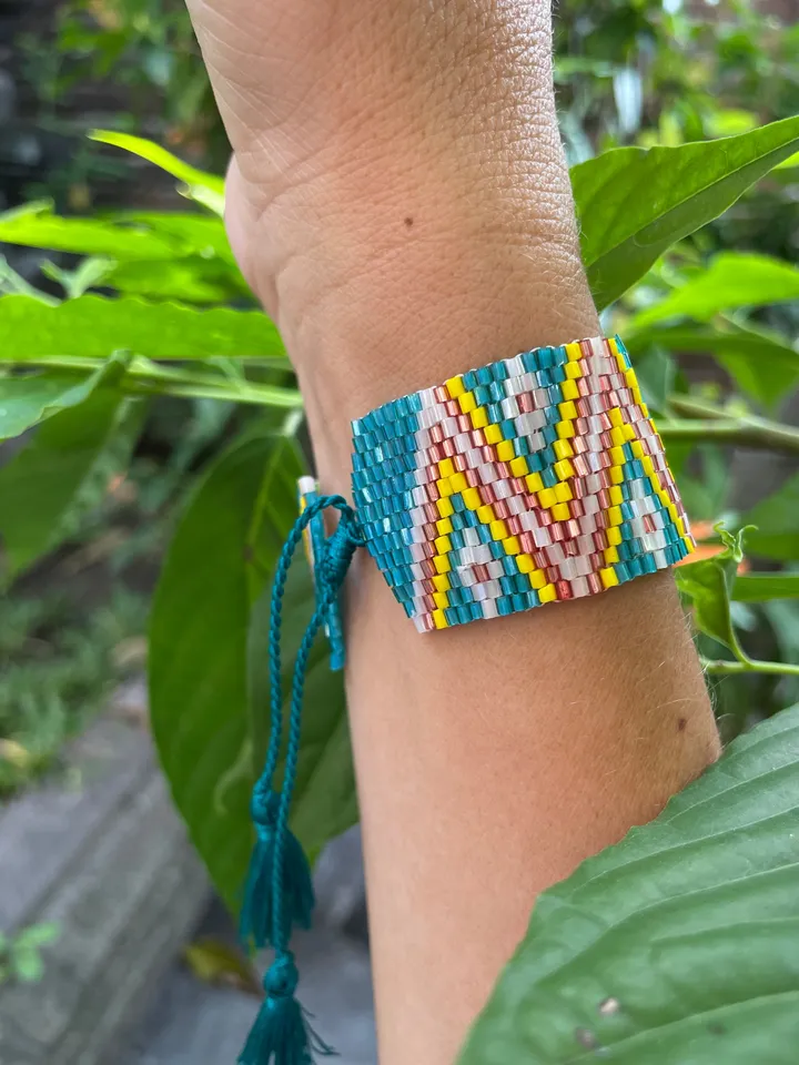 Bead flat wide geometric handmade bracelet | bohemian bracelet | handmade jewellery | summer stylish bracelet | gift for her