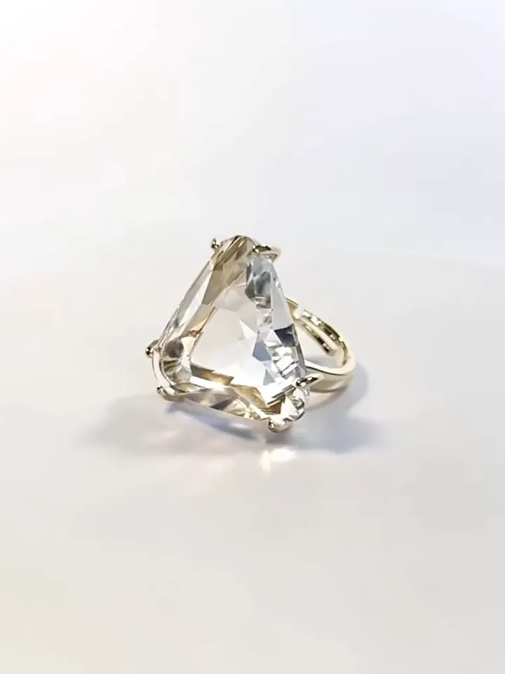 Ring with large triangular crystal, women's, ring with stone, one size, adjustable, size 16-20