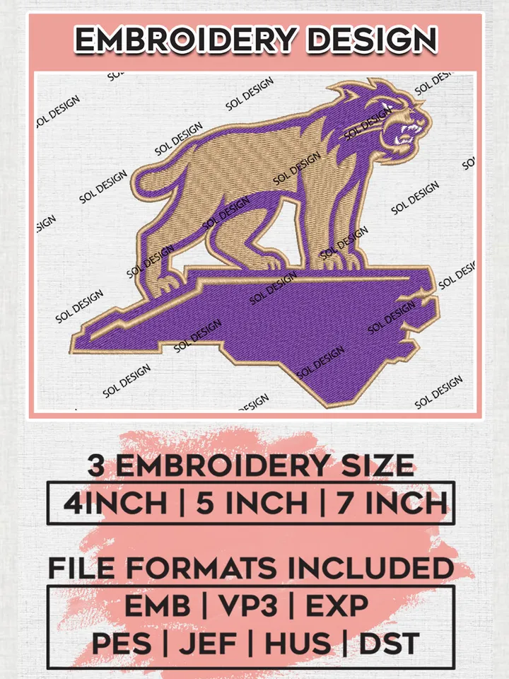 NCAA Western Carolina Catamounts College Team Mascot Logo Embroidery Design Files, NCAA Western Carolina Catamounts Machine Embroidery, NCAA Teams, 3 sizes, NCAA Machine embroidery designs, Digital Download