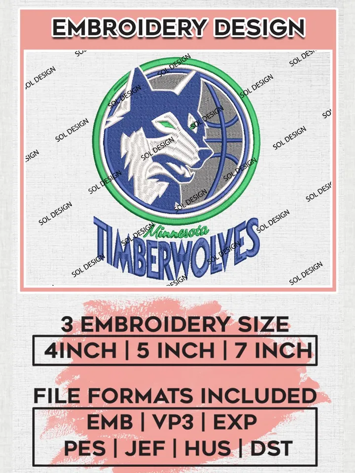 NBA Minnesota Timberwolves Machine Embroidery Designs, Minnesota Timberwolves Embroidery Design Files, NBA Logo Machine Embroidery, NBA Embroidery Design, Digital Download