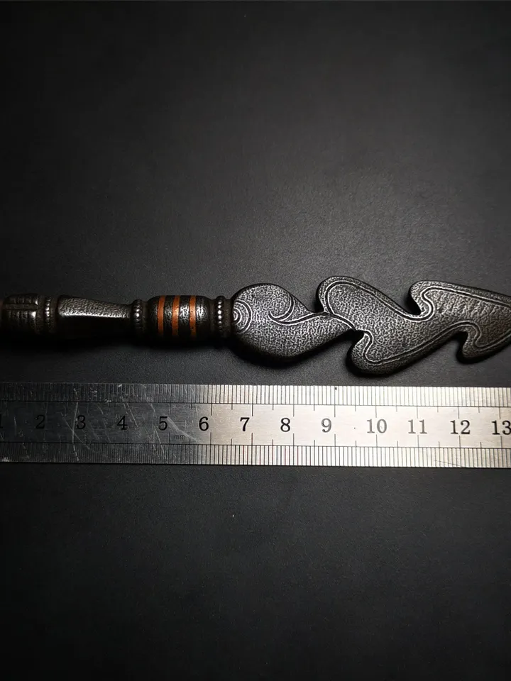 Gandhanra Tibetan Amulet Kila Dagger (Dorje Phurba),Snake Spear,Dharma Ritual Altar Tool,Made of Cold Iron inlaid with Copper