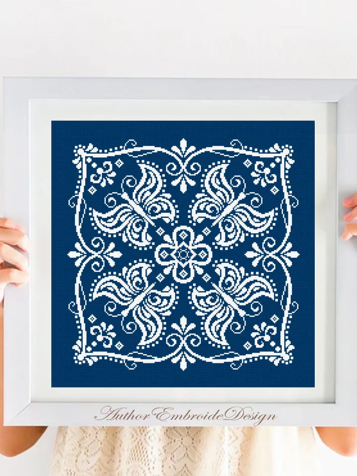 Butterfly mandala cross stitch pattern PDF instant download Monochrome cross stitch chart, Mandala pattern digital PDF for beginners #M273