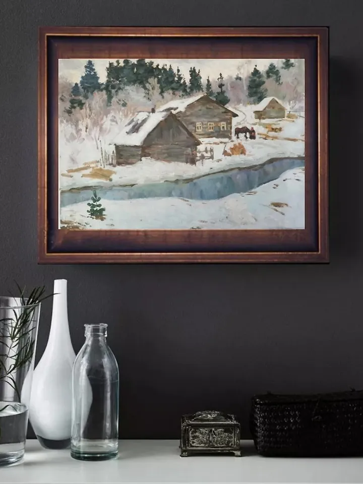 Farm House Painting Original Art Canvas Art Landscape Winter 微型油画