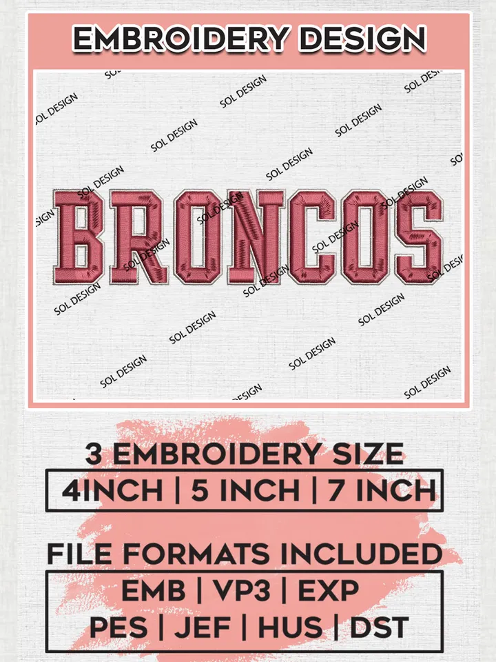 NCAA Broncos College Football Team Word Logo Embroidery Design Files, NCAA Santa Clara Broncos Machine Embroidery, NCAA Teams, Game Day, 3 sizes, NCAA Machine embroidery designs, Digital Download