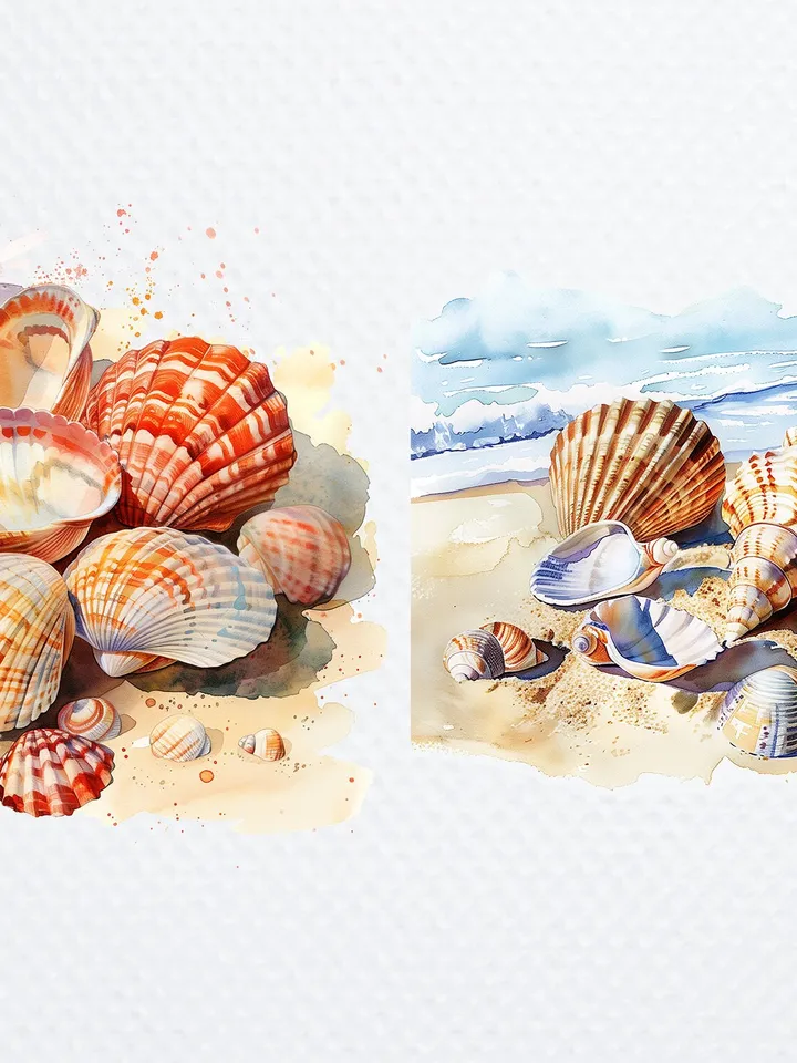 18 Seashells PNG Bundle, Seashell Clipart, Watercolor Sea Shell  clipart, Seashells sublimation, Paper craft, junk journal, Digital download