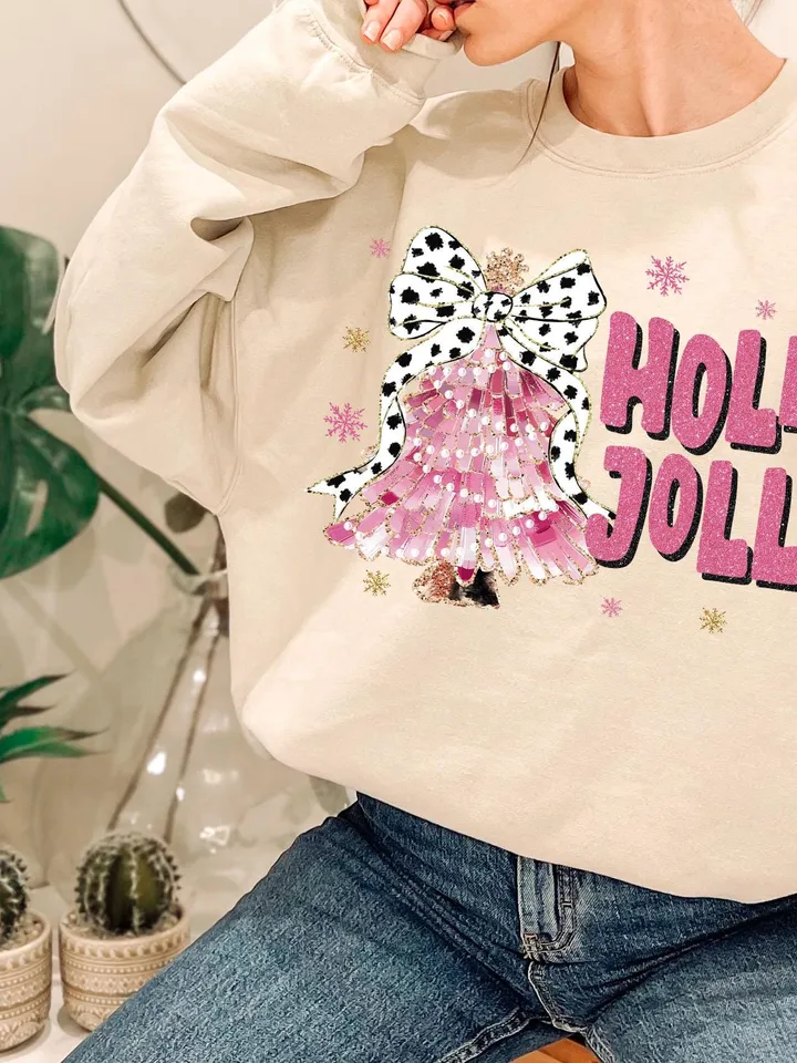Colorful Glitter Holly Jolly Png, Christmas Png, Glitter Coquette Christmas Tree Png, Christmas Png, Christmas Coquette Png, Brushstroke