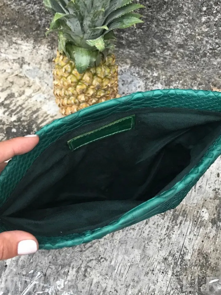 Genuine Python Skin Dark Green Envelope Clutch | Classy Elegant Leather Bag | Exotic skin Bag | Green Women Purse | Snake print flat bag