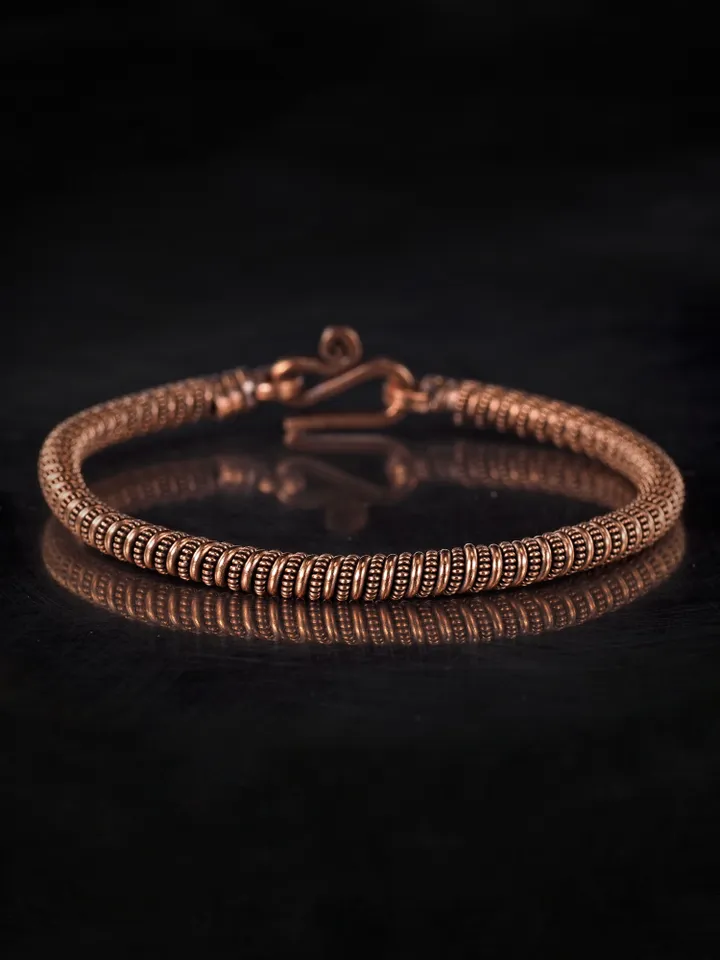 Narrow wire wrapped copper bracelet Unique metal bangle Handmade jewelry