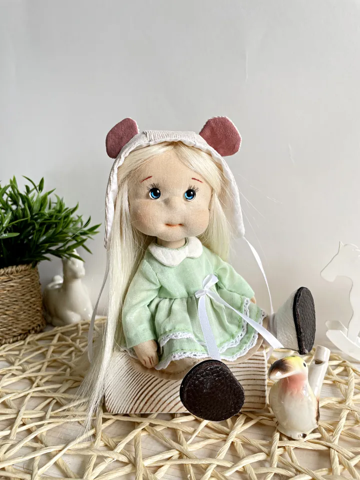 Handmade Textile Doll Waldorf Style Collectible Art Doll Heirloom Gift (20cm) Birthday Gift for Girl