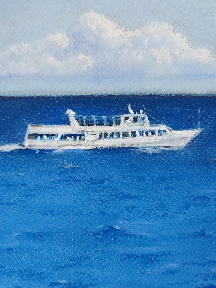 Boat at Sea. Original soft pastel drawing.